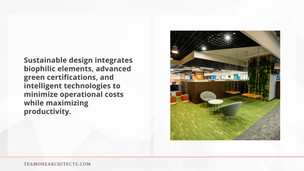 Modern LEED-certified energy-efficient office building in India with sustainable architecture and renewable energy features.