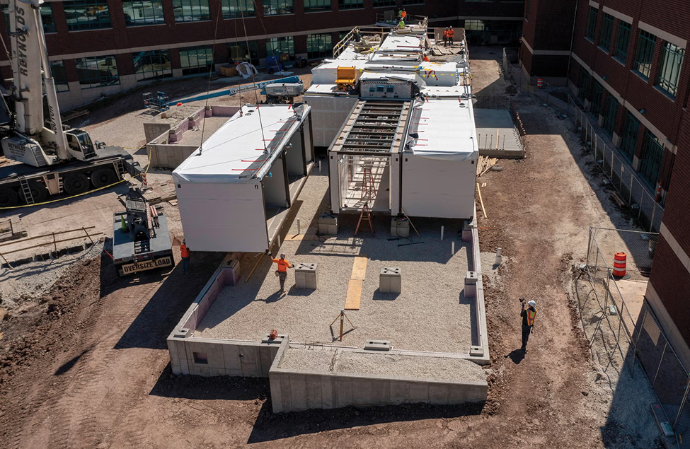  (Modular components integrated into an existing healthcare facility, minimizing downtime).